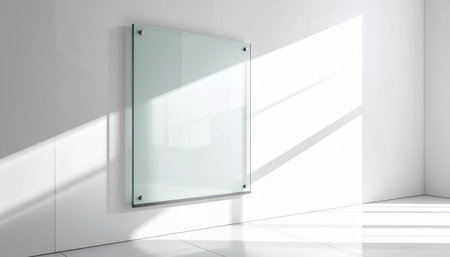 Empty white room with glass window, 3d rendering. Computer digital drawing.の素材