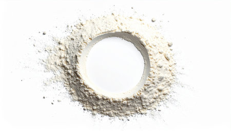 Wheat flour isolated on white background. Top view. Flat lay.の素材