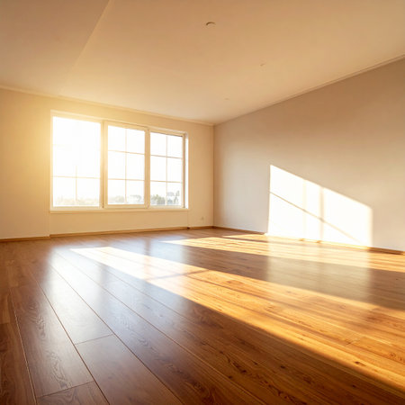 interior new house, empty room with large window, nobody insideの素材