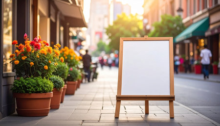 Blank menu board on the street in the city. Mock upの素材