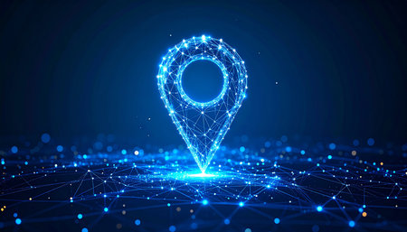 Abstract polygonal geolocation on dark blue background. Vector illustrationの素材