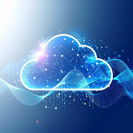 Cloud computing technology concept, abstract background with connected lines and dots. Vector illustrationの素材