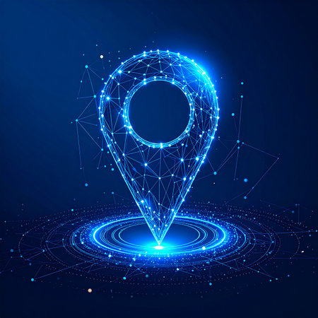 Navigation map pointer, vector abstract digital blue background. Illustrationの素材