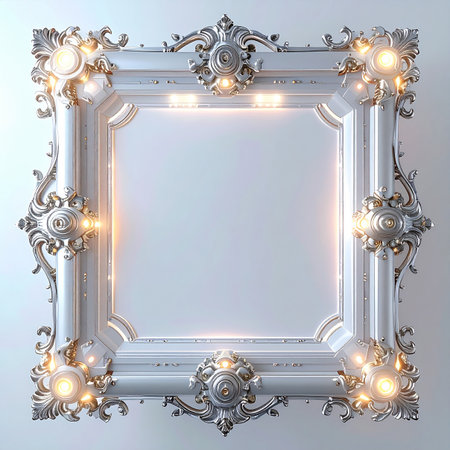 3d render of a vintage frame on a gray background with lightsの素材