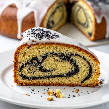 Poppy seed roll on a white background. Selective focus.の素材