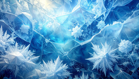 Abstract winter background with snowflakes. 3d render illustration.の素材
