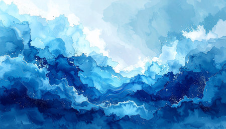 Blue abstract watercolor background. Hand-drawn illustration for your design.の素材