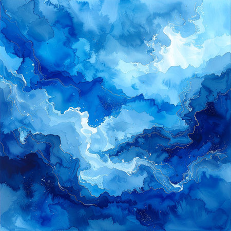 Abstract blue watercolor background with clouds. Hand drawn vector illustration.の素材