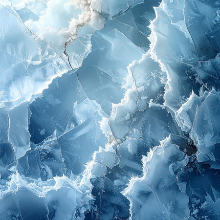 Abstract blue background with cracked ice texture. 3d render illustration.の素材