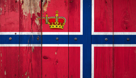The national flag of Norway is painted on a wooden surface. The symbol of the country.の素材