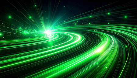 Futuristic technology wave background with glowing lines and bokehの素材