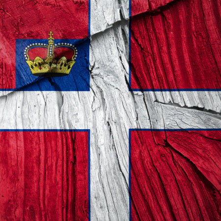 flag of Denmark or Danish banner on grunge wooden wall texture backgroundの素材