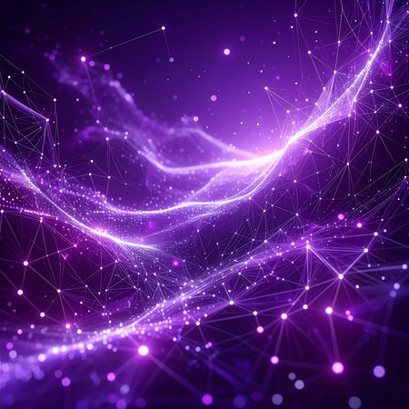 abstract background with glowing particles and lines, 3d render illustrationの素材