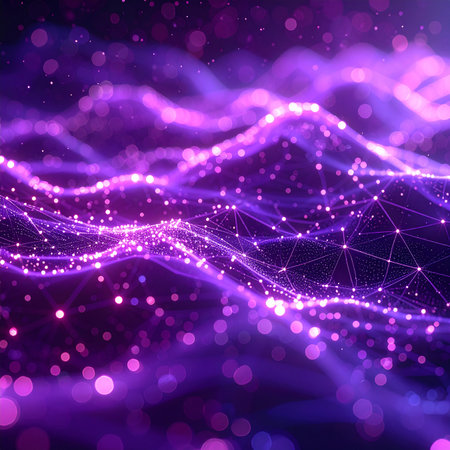 Abstract technology background with glowing particles. Big data visualization. Graphic concept for your designの素材