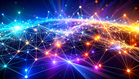 3D rendering of abstract technology background. Network connection structure with lines and dots.の素材