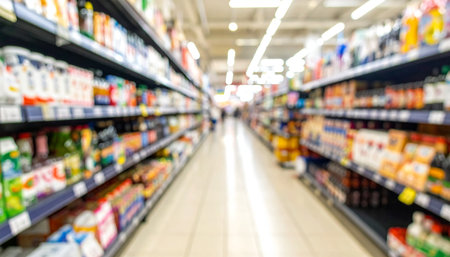 Supermarket blur background with bokeh defocused lights and shadowの素材