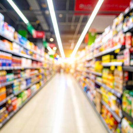 Supermarket blur background with bokeh light, Supermarket blur backgroundの素材