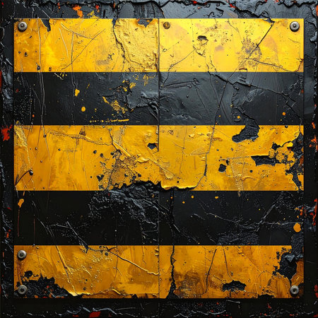 Grunge background with yellow and black warning stripes. 3d renderingの素材