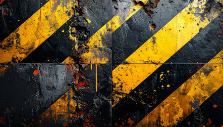 Grunge background with black and yellow warning stripes. Grunge textureの素材