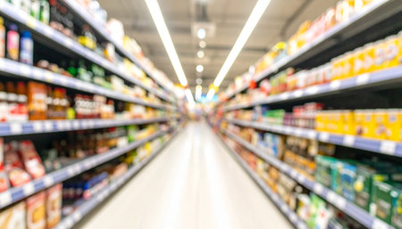 Supermarket blur background with bokeh defocused lights and shadowの素材
