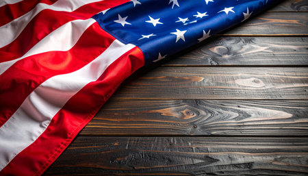 American flag on wooden background. USA flag on old wooden background.の素材