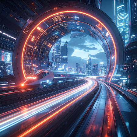 the light trails on the modern building background in shanghai china.の素材