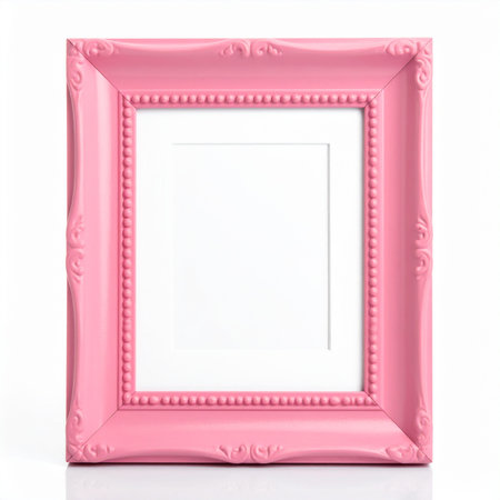 Pink picture frame isolated on white background. Clipping path included.の素材