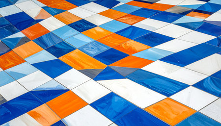 Colorful ceramic tile wall pattern for background and texture, Thailand.の素材