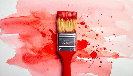 Paint brushes with red paint on a white background. Art conceptの素材