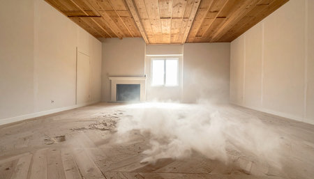 Interior of a new apartment after renovation, smoke from the chimneyの素材