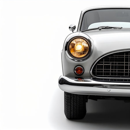 Classic car with headlight on a white background. 3d renderingの素材