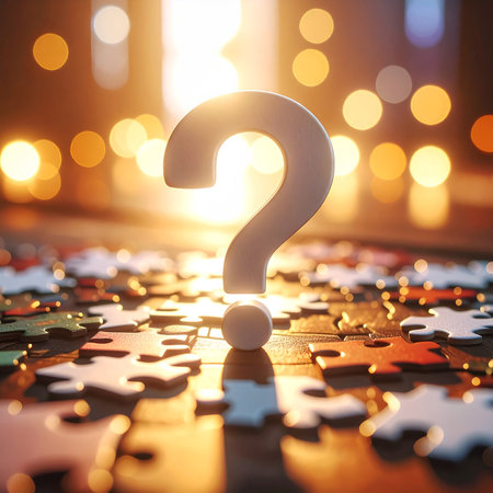 Question mark on a puzzle background. 3d rendering. Business concept.の素材
