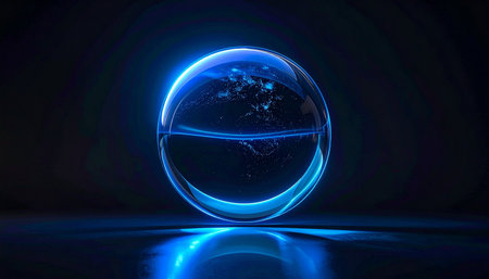 Glowing planet earth on dark background, 3d render illustration.の素材