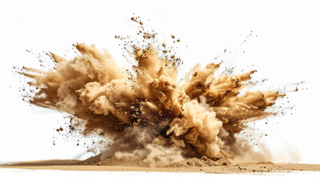 Explosion of sand isolated on white background. 3d rendering.の素材