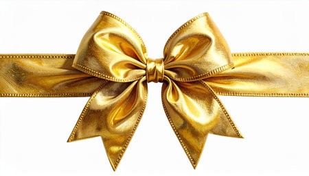golden bow isolated on white background, clipping paths included in fileの素材