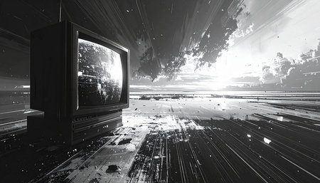 3d rendering of an old TV on the background of the night cityの素材