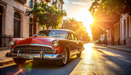 Vintage american car on the street in Havana, Cuba.の素材