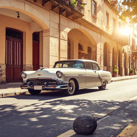 Vintage american car on the street of old Havana, Cubaの素材