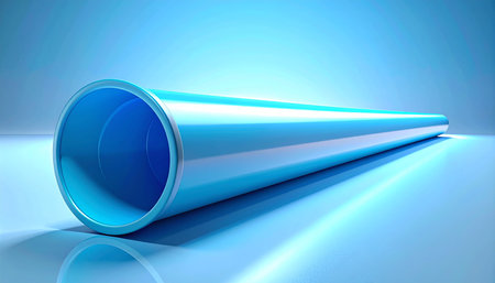 3d rendering of blue plastic pipe in blue light background with reflectionの素材