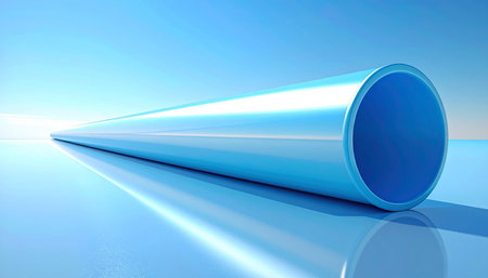 3d illustration of blue plastic pipe over blue background, perspective viewの素材