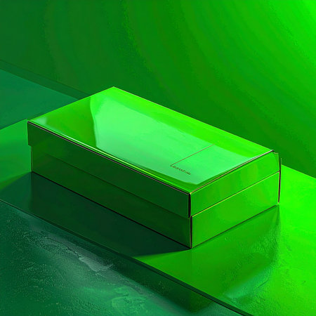 Plastic box for cosmetic product on green background. 3d renderの素材