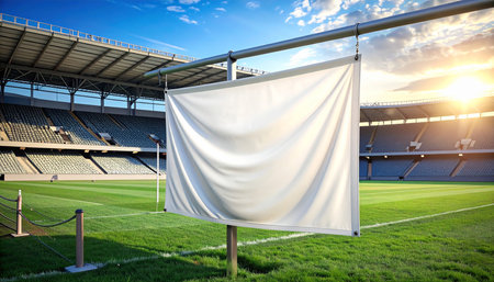 Blank white advertising banner on the football stadium. 3d renderの素材