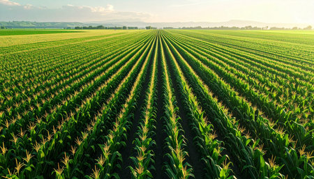 Aerial view of a corn field in the morning light. Agricultural landscape.の素材