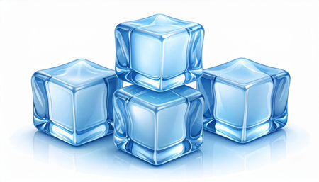 Illustration of blue ice cubes on a white background - 3d renderの素材
