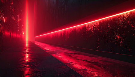 Futuristic corridor with red light. 3d rendering. Computer digital drawing.の素材