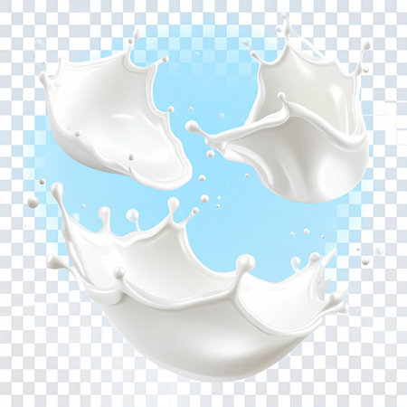 Milk splash isolated on transparent background. Realistic 3d vector illustration.の素材