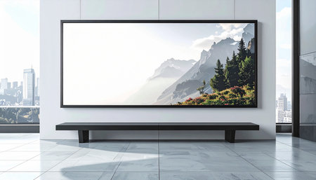 modern interior with a TV on the wall, 3d rendering mock upの素材