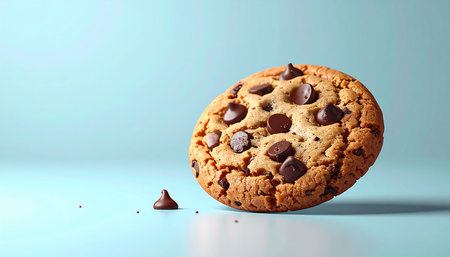 Chocolate chip cookie on blue background. 3d render illustration.の素材