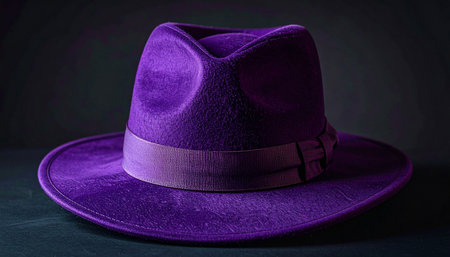 Purple hat on a black background. Studio shot. Black background.の素材