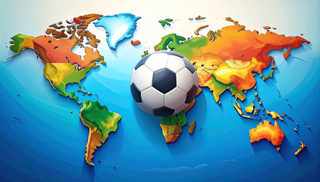 Soccer ball on the world map background. Vector Illustration.の素材